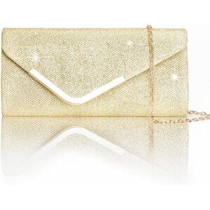Women Gold Trendy Clutch Purses Evening Fashion Envelope Cross-Body Handbags